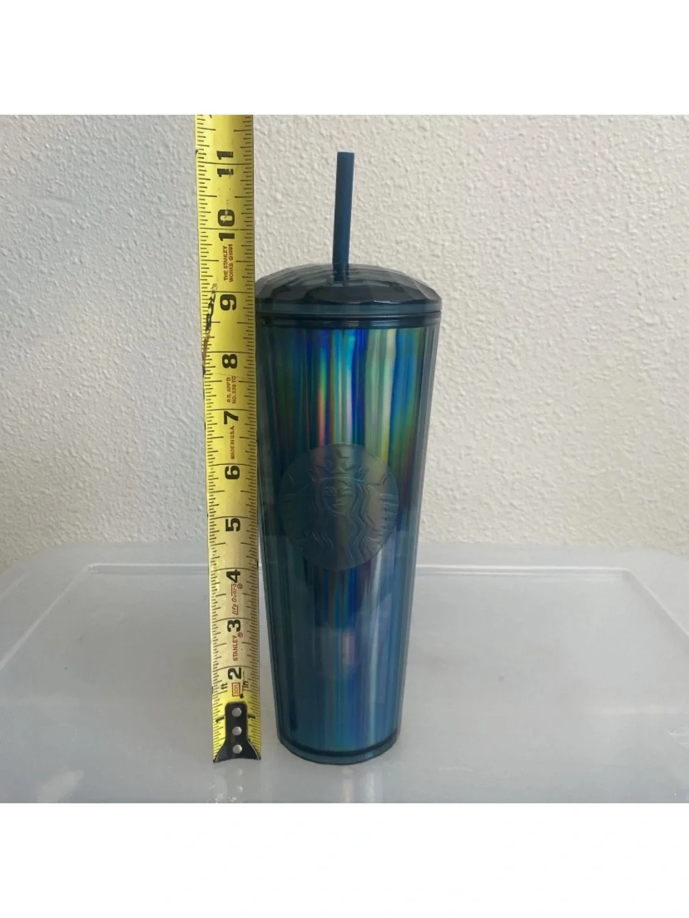 Starbucks Iridescent Teal Blue Tall Tumbler with Straw